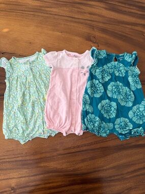 Carter’s Baby Girl Rompers Set of 3 - Mint, Pink & Teal Floral 12M